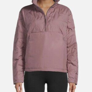 AVIA Women's Quilted Mock Neck Quarter Zip Jacket Large Mauve Dusty Pink